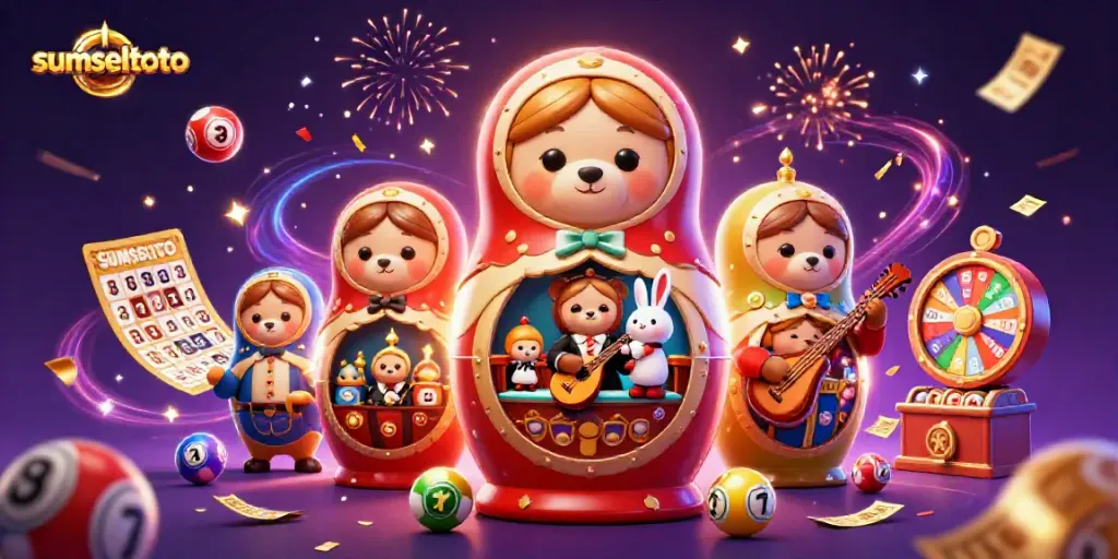 Experience the excitement of sumseltoto with vibrant lottery elements and engaging characters in this dynamic casino scene.