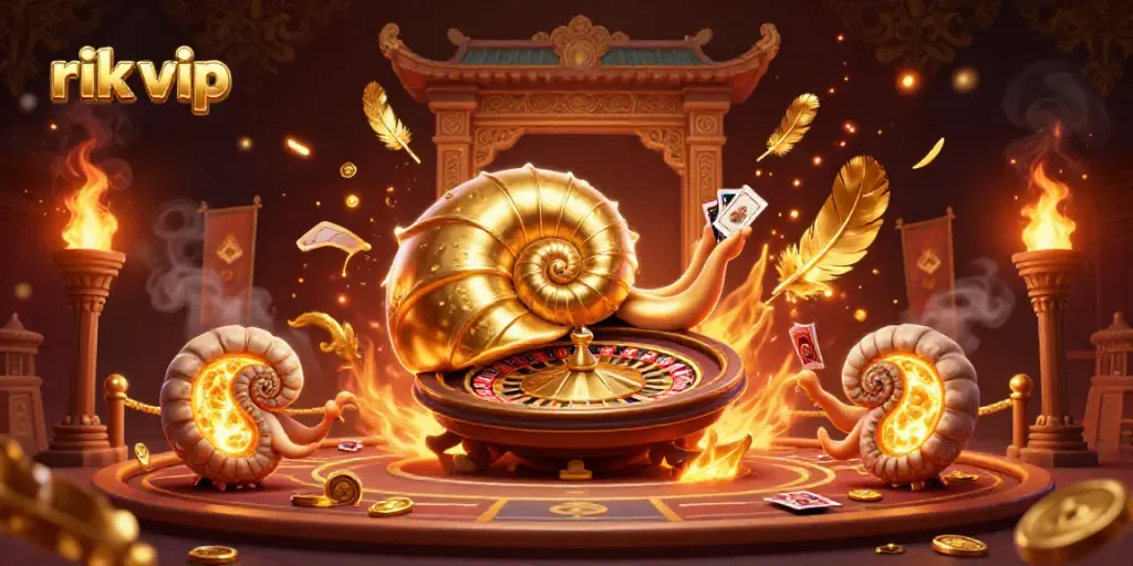 Rik Vip casino scene showcasing a giant nautilus roulette wheel and glowing ammonite companions in action.