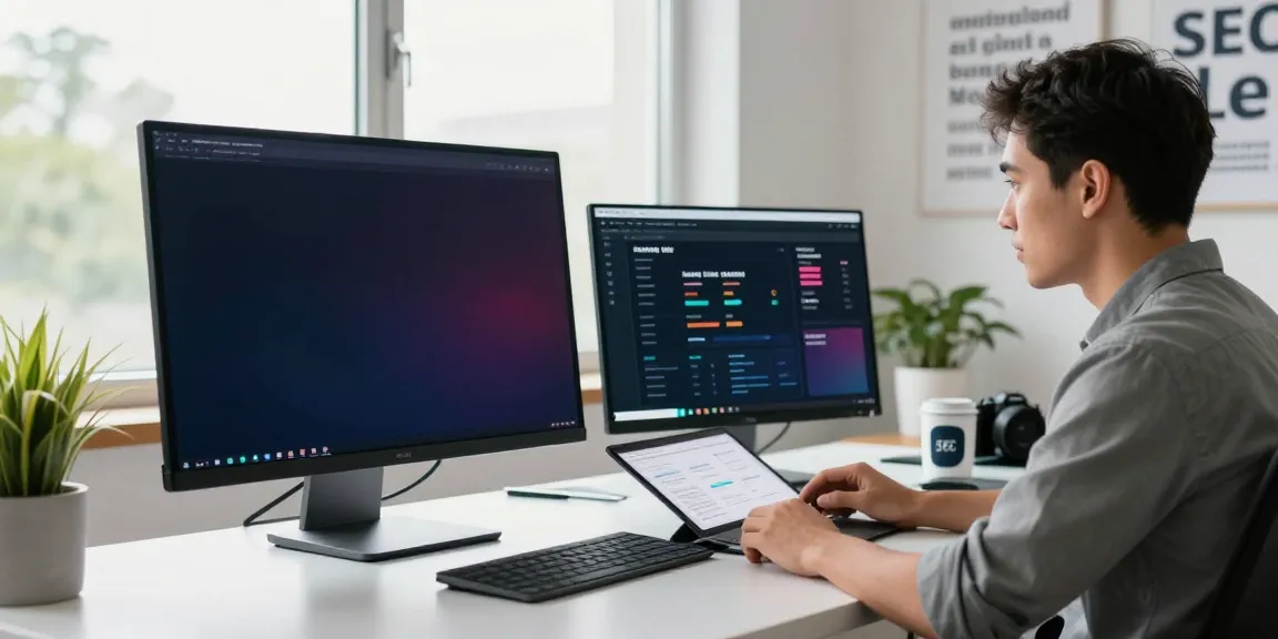 SEO analytics dashboard featuring instant indexing alerts displayed on a large monitor in a modern workspace.