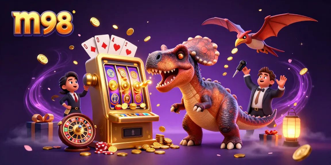 See m98's pachycephalosaurus winning jackpot coins at a vibrant casino scene.