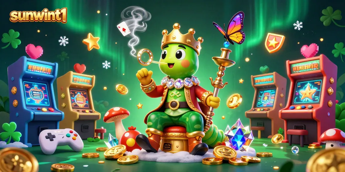 Experience sunwint1 with this enchanted casino scene featuring vibrant game elements and a charming caterpillar master.